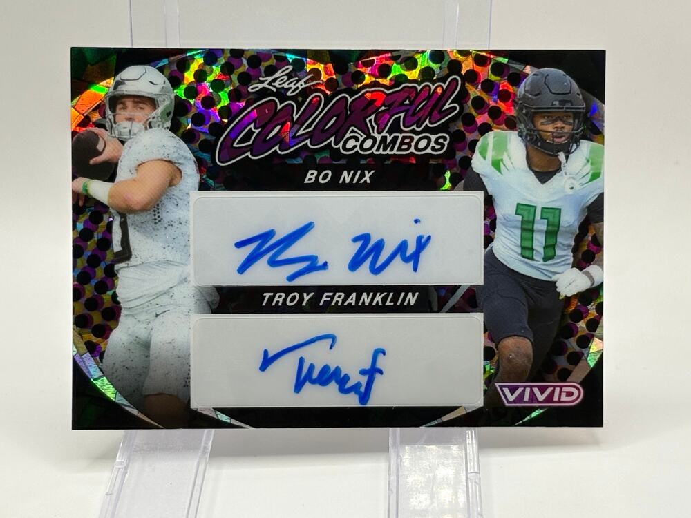 2024 Leaf Vivid Bo Nix & Troy Franklin Colorful Combos Dual Auto 5/5 SP Broncos